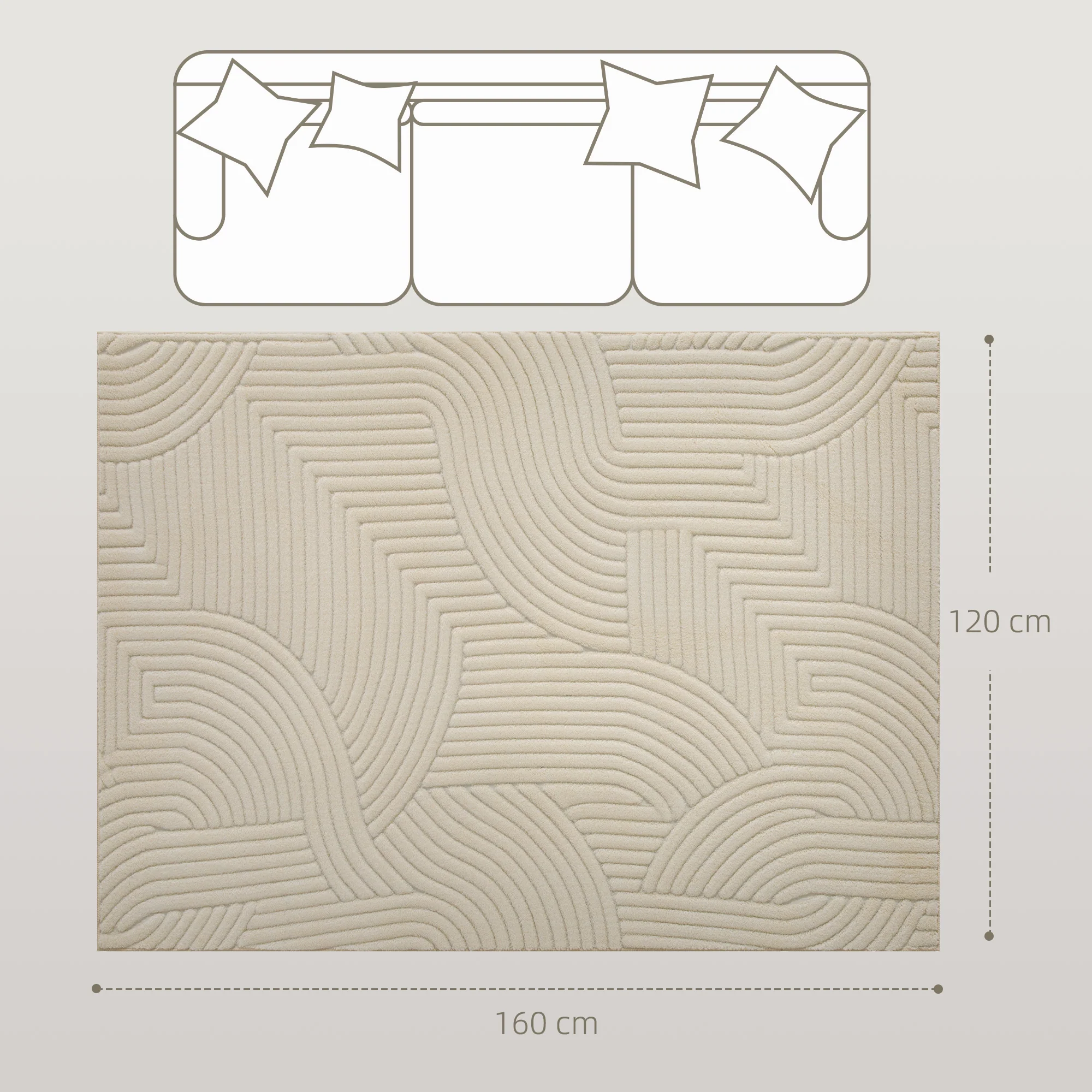Tapis salon 160 x 120 cm, tapis à poils épais géométrique, moelleux et antidérapant, style moderne, pour salon, chambre à coucher, bureau, crème - Image 4