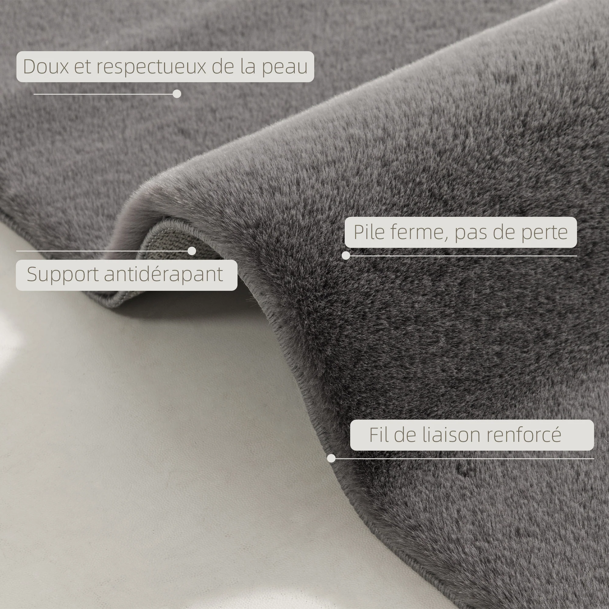 Tapis salon 160 x 120 cm tapis à poils longs, lavable en machine, antidérapant, en fausse fourrure, pour salon, chambre à coucher, bureau, gris clair - Image 5
