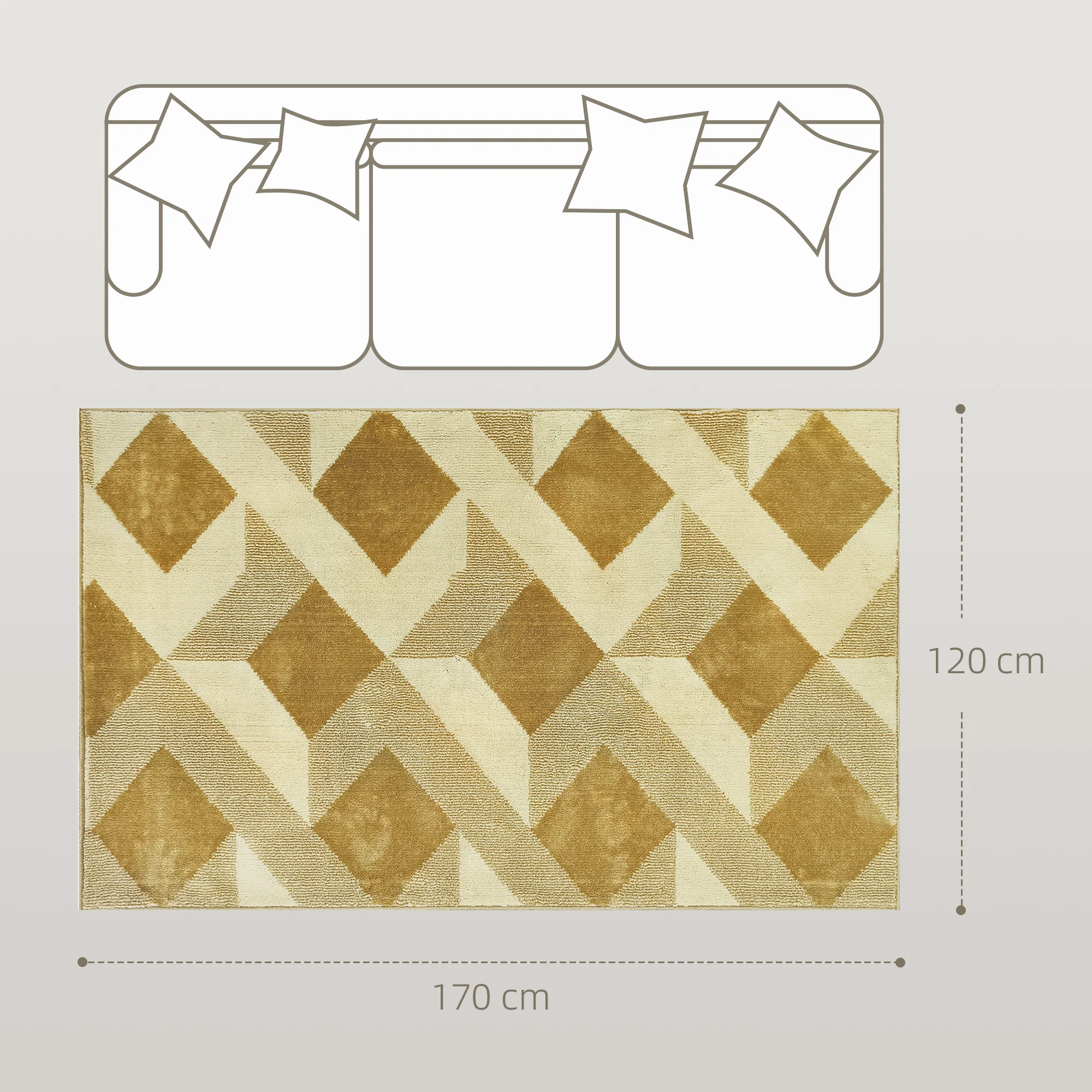 Tapis salon 170 x 120 cm tapis à poils courts, lavable en machine, hypoallergénique, pour salon, chambre à coucher, bureau, jaune - Image 4