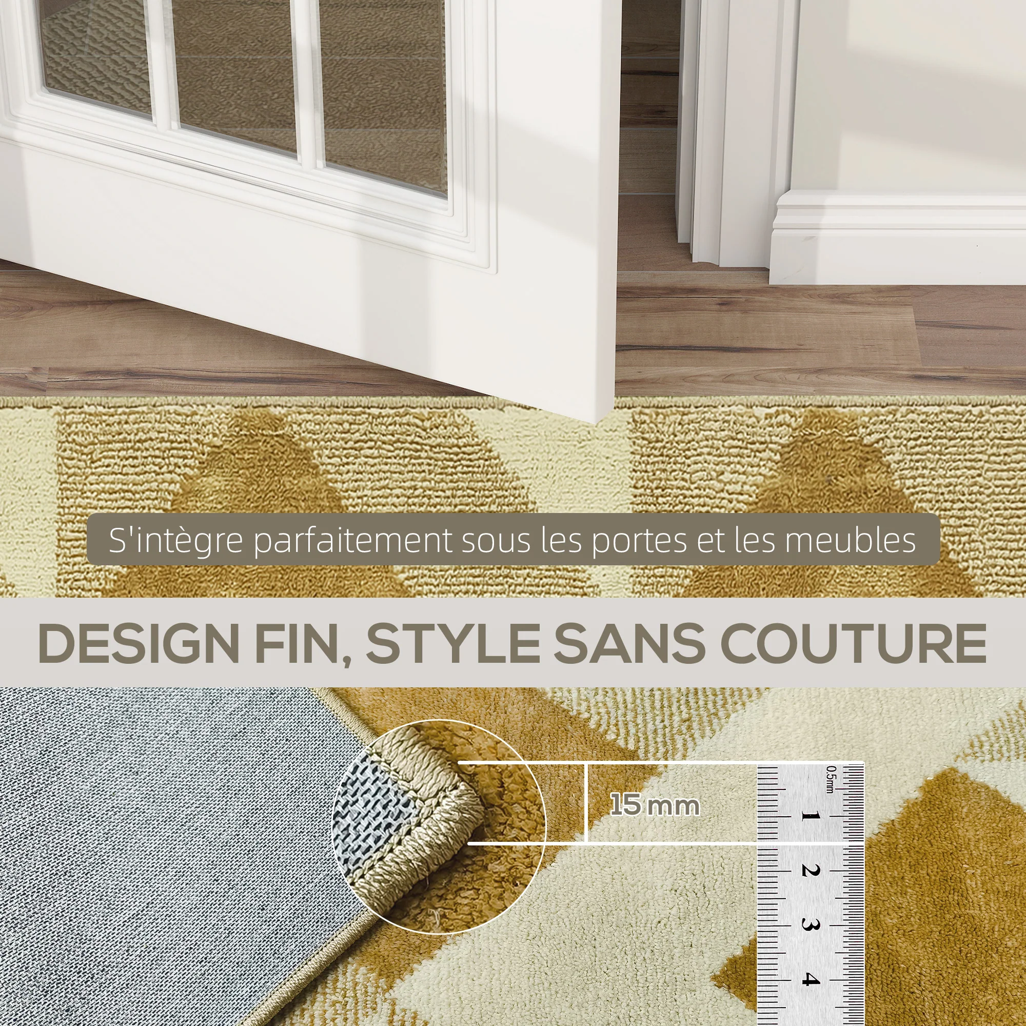 Tapis salon 170 x 120 cm tapis à poils courts, lavable en machine, hypoallergénique, pour salon, chambre à coucher, bureau, jaune - Image 9