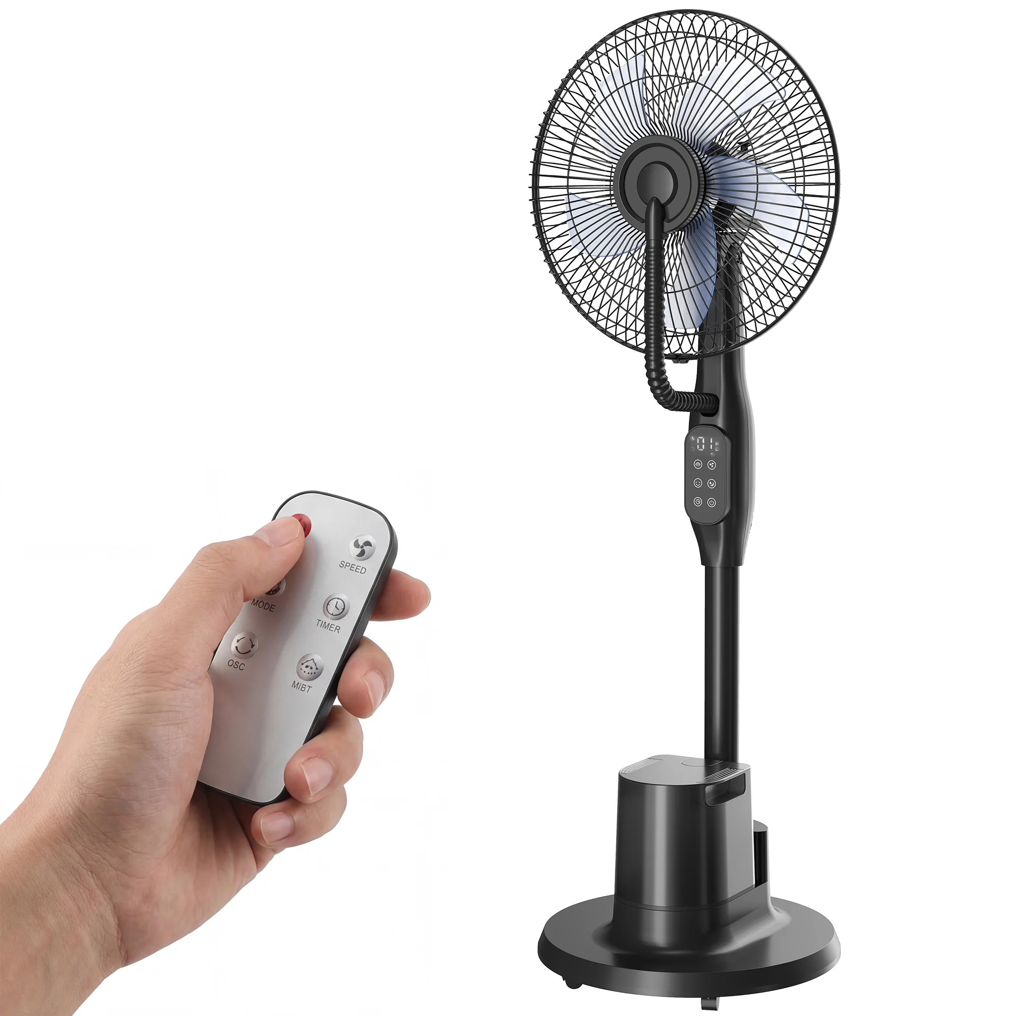 Ventilateur brumisateur silencieux 90 W, ventilateur sur pied 128 cm, oscillation 70°, 3 vitesses, 3 modes, réservoir d'eau 3,5 L, télécommande, minuterie 8 h, pour maison, bureau, noir