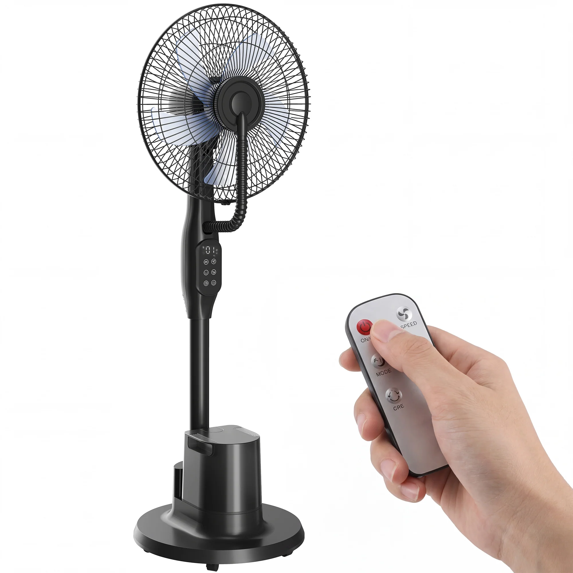 Ventilateur brumisateur silencieux 90 W, ventilateur sur pied 128 cm, oscillation 70°, 3 vitesses, 3 modes, réservoir d'eau 3,5 L, télécommande, minuterie 8 h, pour maison, bureau, noir - Image 12