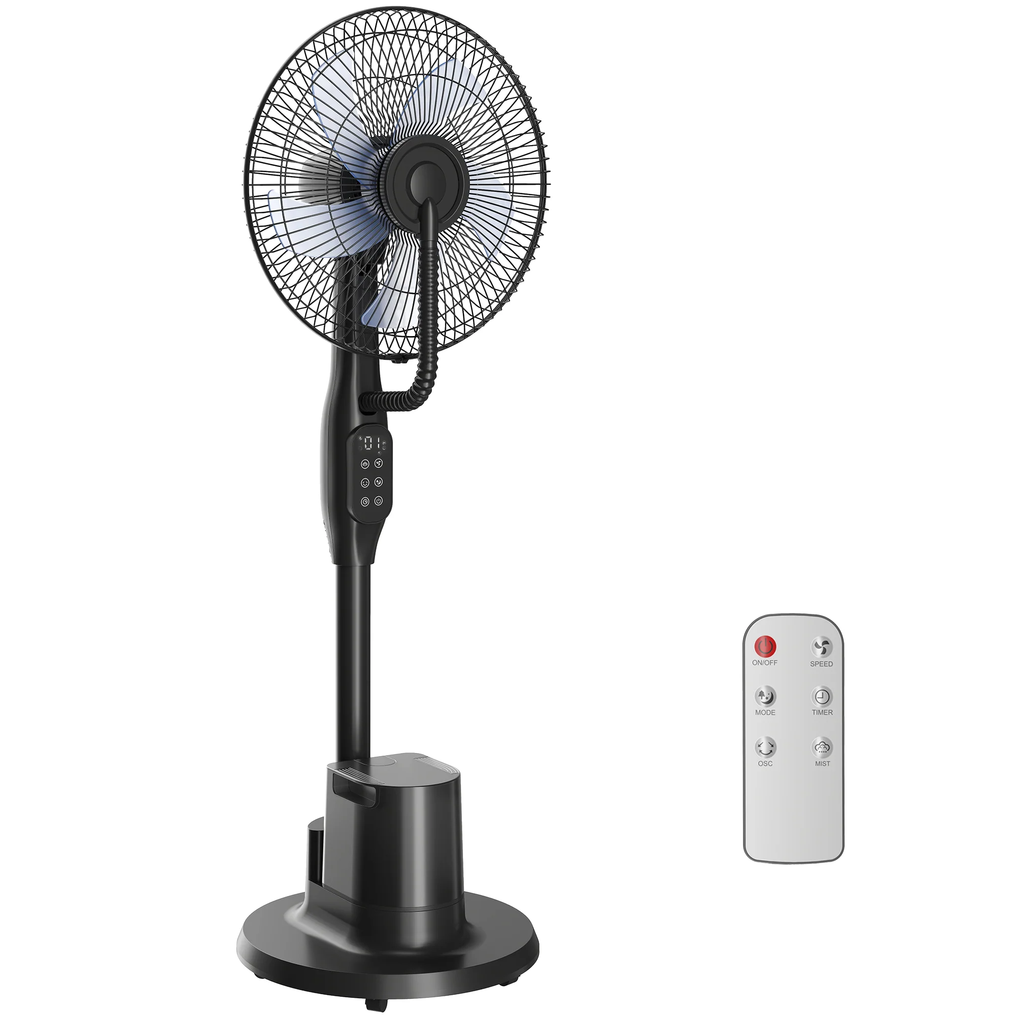 Ventilateur brumisateur silencieux 90 W, ventilateur sur pied 128 cm, oscillation 70°, 3 vitesses, 3 modes, réservoir d'eau 3,5 L, télécommande, minuterie 8 h, pour maison, bureau, noir - Image 2