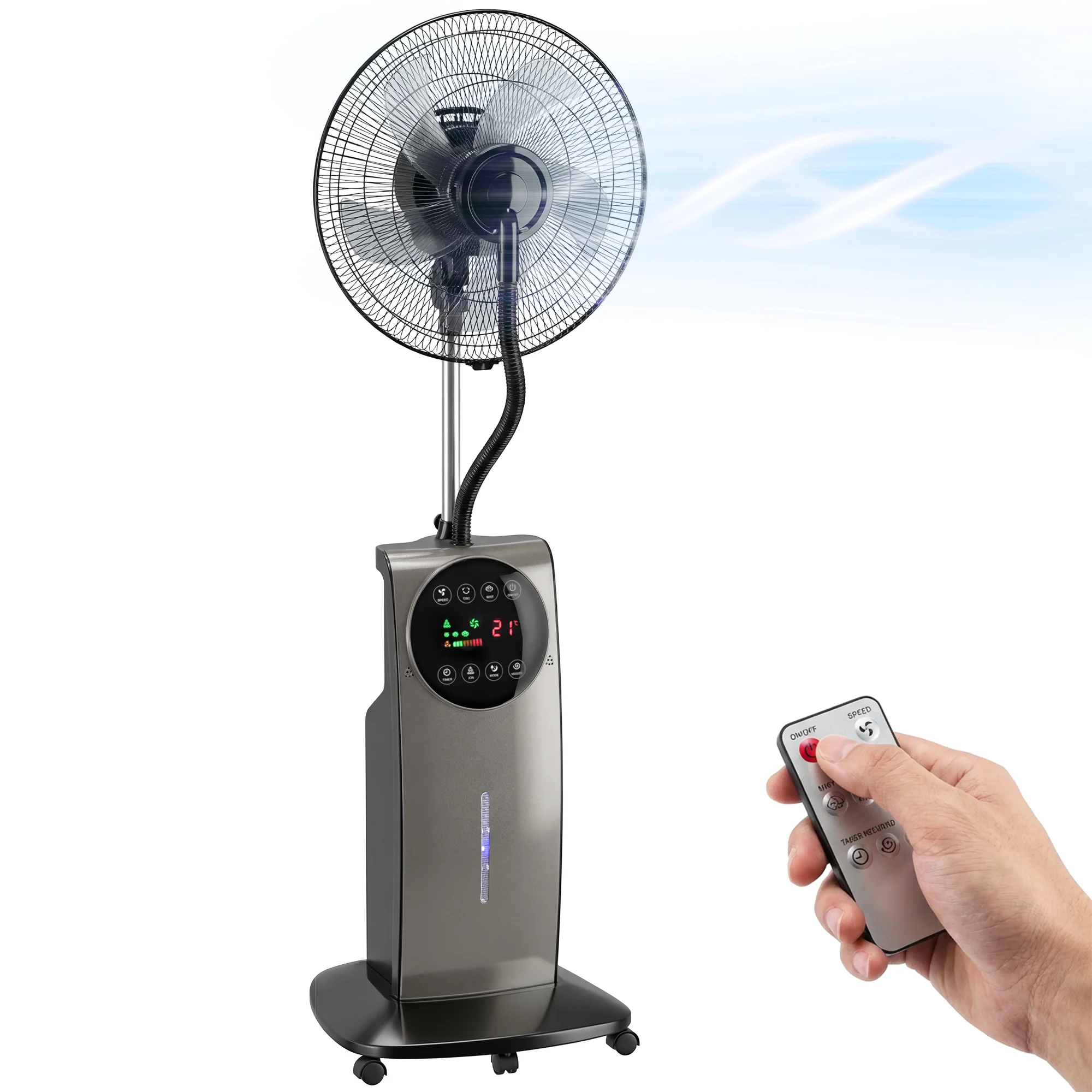 Ventilateur brumisateur silencieux 90W, ventilateur sur pied 138cm, oscillation 70°, 3 vitesses, 3 modes, ionisation négative, antimoustique, réservoir d'eau 3,1L, télécommande et minuterie 12h - Image 12
