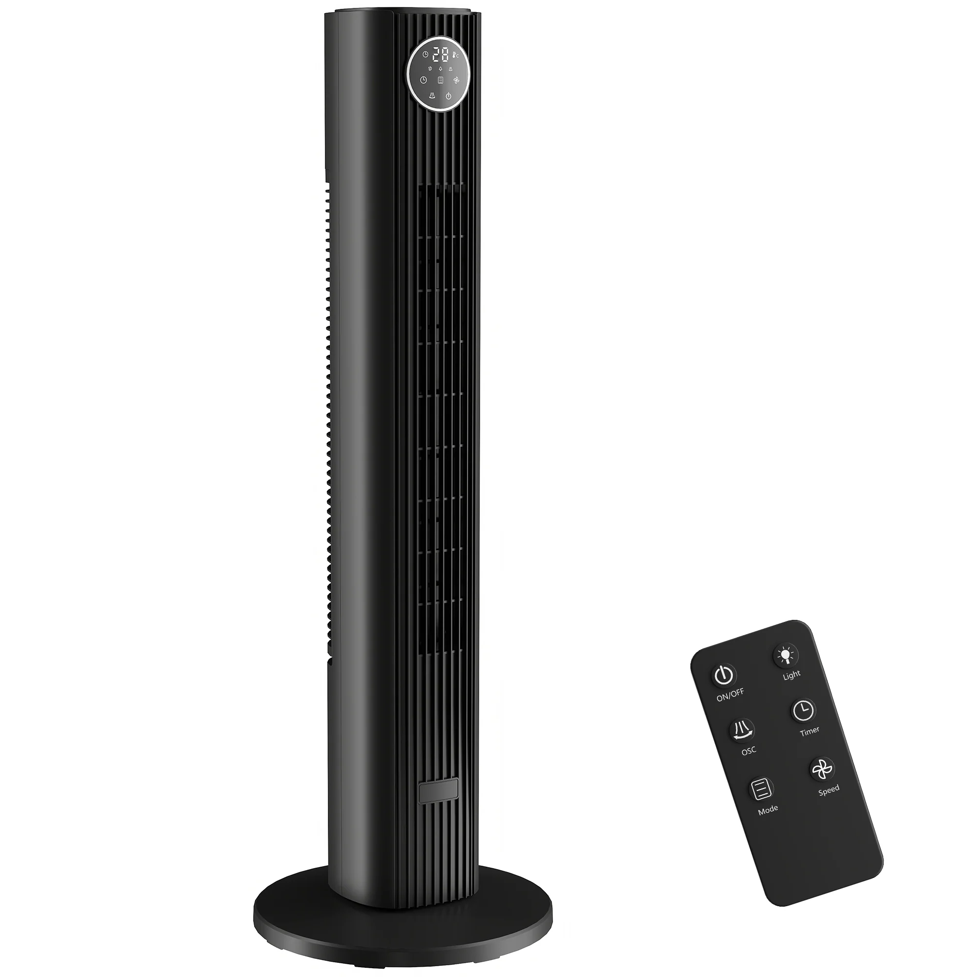 Ventilateur colonne silencieux 28dB, vitesse 8m/s, ventilateur tour pour chambre, 90,5cm de haut, oscillant à 80°, écran LED, télécommande, 12 vitesses, 4 modes, minuterie 12H, noir - Image 2