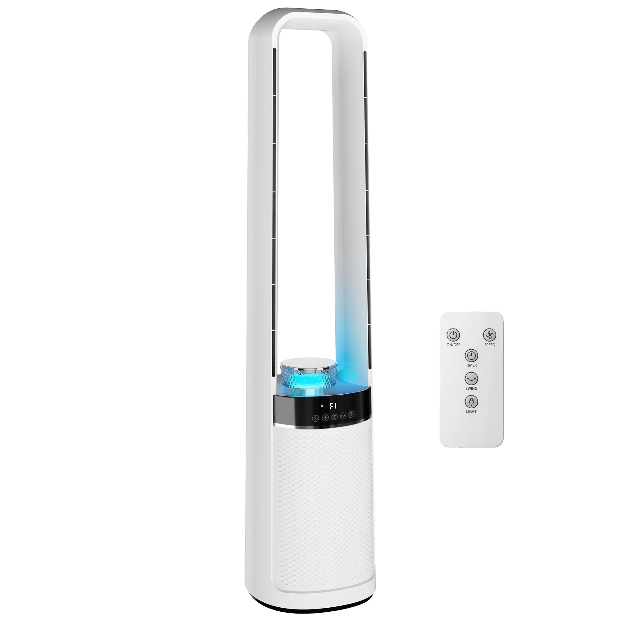 Ventilateur colonne silencieux 36dB, ventilateur tour pour chambre, 93,3cm de haut, oscillant à 45°, lumières LED, 3 vitesses, minuteur 12H, télécommande, blanc - Image 8