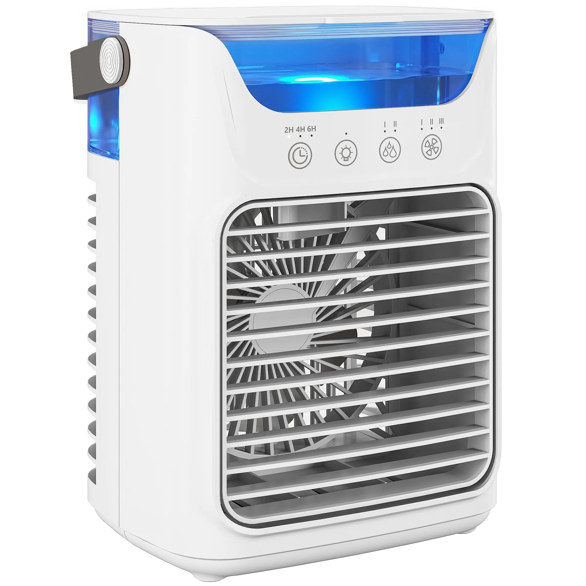 Ventilateur de table avec lumière RGB, ventilateur de bureau avec tête orientable, 3 vitesses, réservoir d'eau de 700 ml, pour chambre, dortoir et bureau, blanc - Image 12