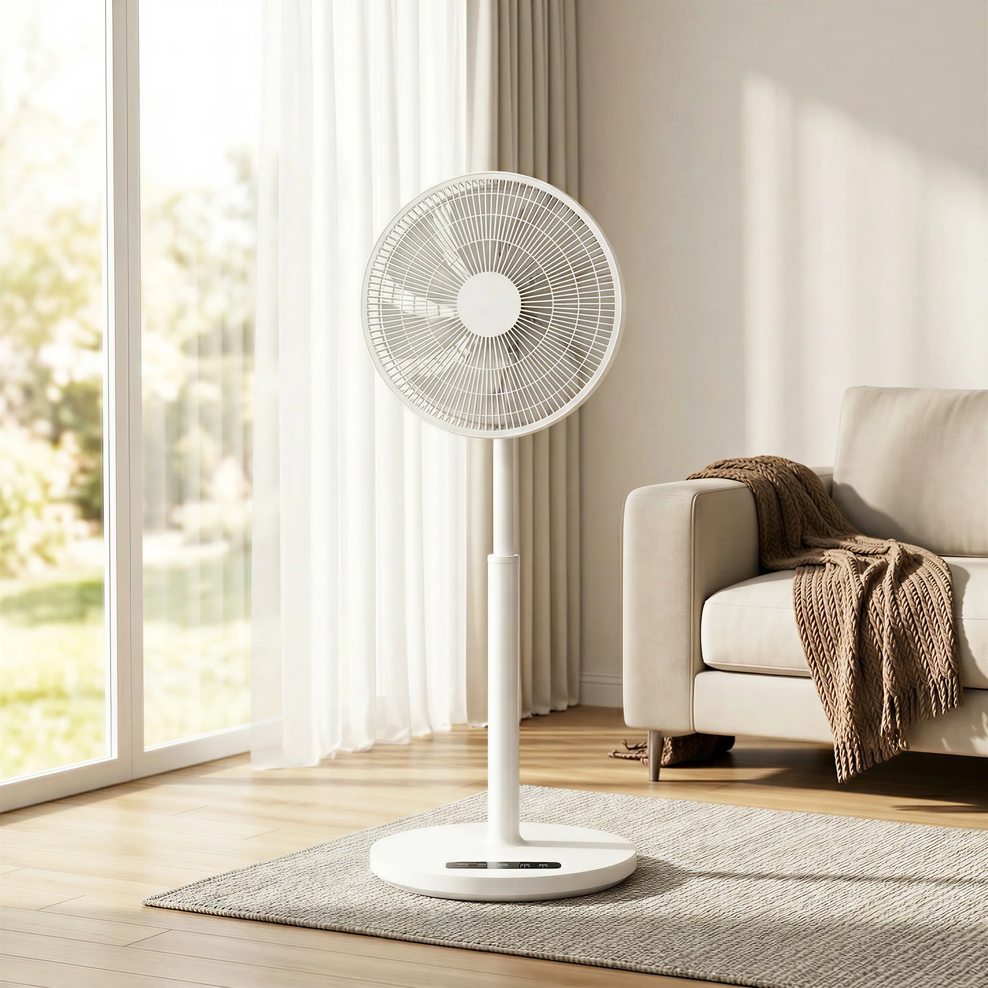Ventilateur sur pied, ventilateur 39 cm avec 12 vitesses, 4 modes, minuterie 9H, oscillant 120°, hauteur réglable et télécommande magnétique, pour chambre, salon, bureau, blanc - Image 3