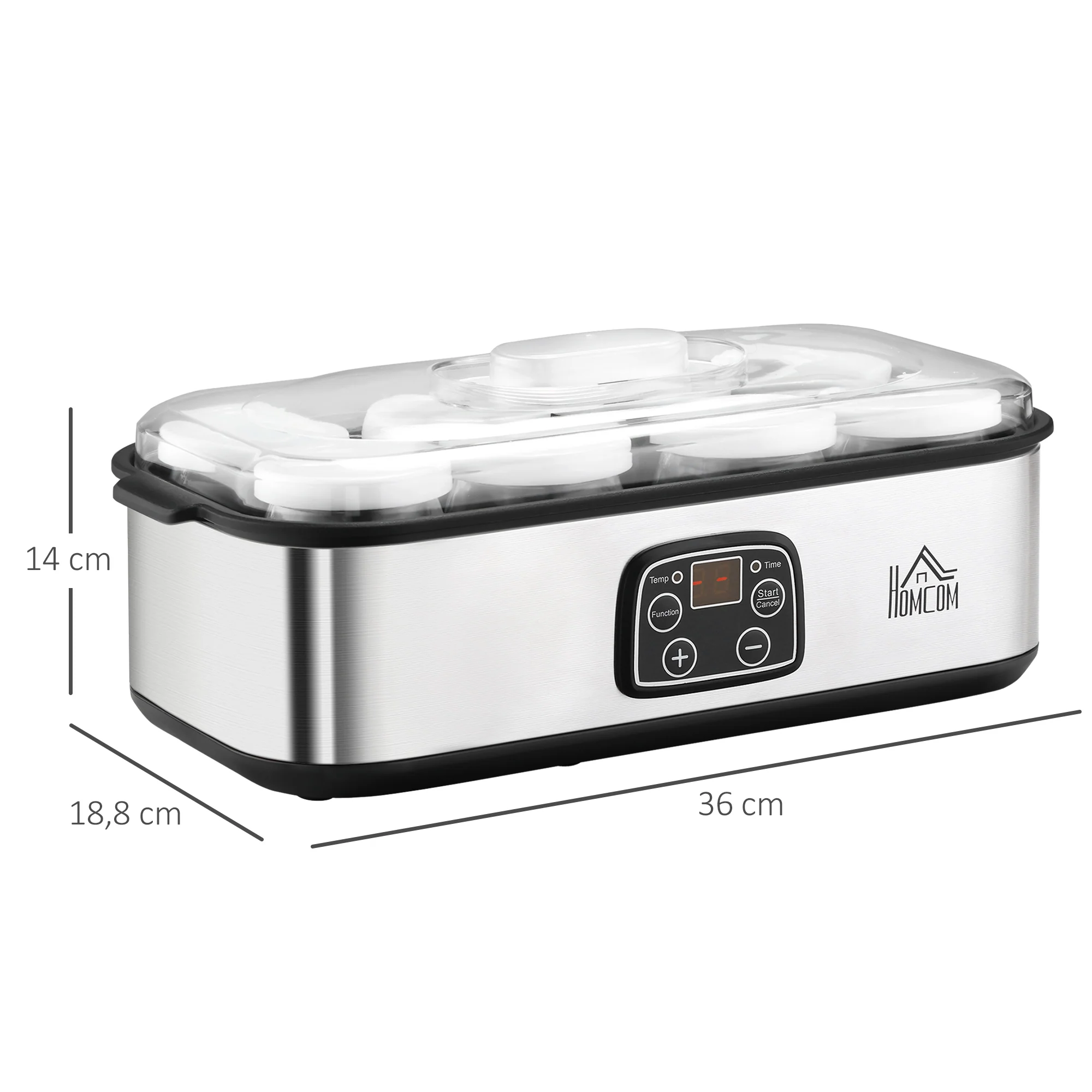 Yaourtière avec 8 pots en verre de 180ml, machine à yaourt électrique en acier inoxydable avec minuterie, thermostat réglable et affichage numérique pour des desserts maison sains - Image 4